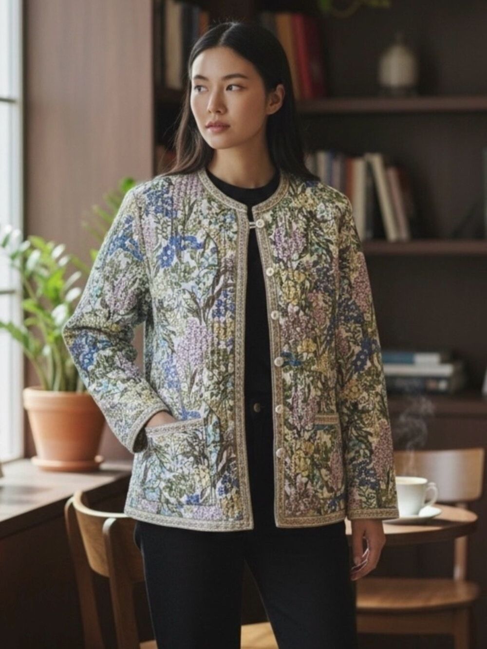 Appleseeds Multicolor Floral Quilted Utility Jacket Reversible M Cottagecore EUC